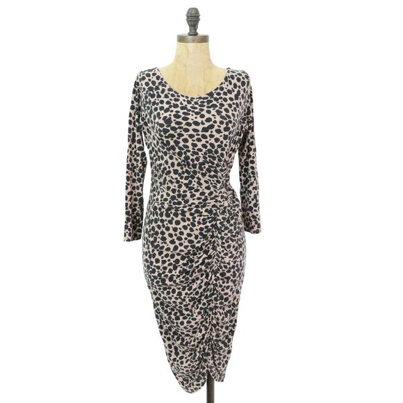 INGRID & ISABEL Leopard Maternity Dress S Stretch Knit Long Sleeve Brown B32 - Picture 2 of 7